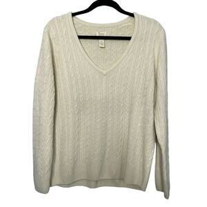 Bass Women's Pullover Sweater‎ V Neck Long Sleeve Knitted Cream Size XL